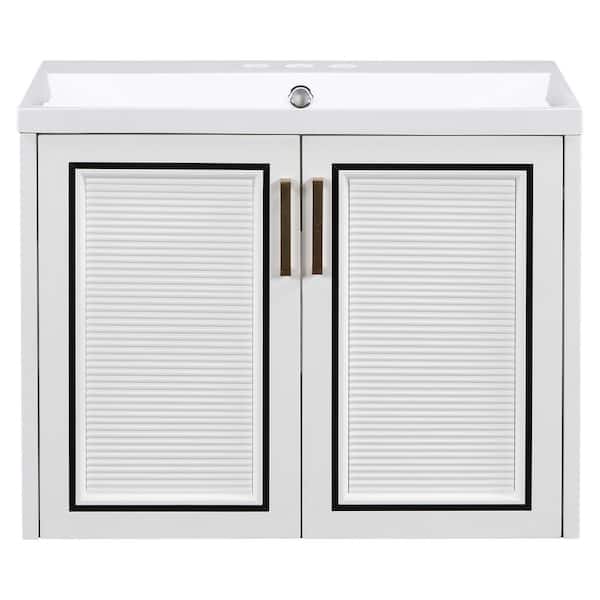 Boosicavelly 24 in. W x 18 in. D x 18 in. H Single Sink Wall-Mounted Bath Vanity in White with White Ceramic Top