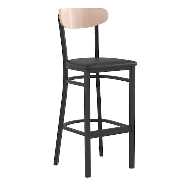 Carnegy Avenue 32 in. Natural Birch Wood Back/Black Vinyl Seat Full Metal Bar Stool with Vinyl Seat
