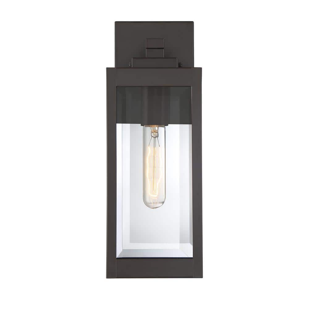 Elegant Bronze Outdoor Lantern with Clear Glass Panels - 14.25" Height