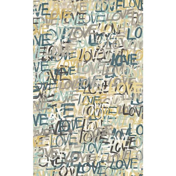 OhPopsi Multi-Colored Indio Neutral Love Scribble Wallpaper Sample