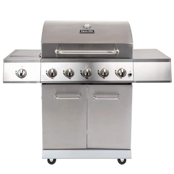 Dyna-Glo 5-Burner LP Propane Gas Grill in Stainless Steel with Side Burner