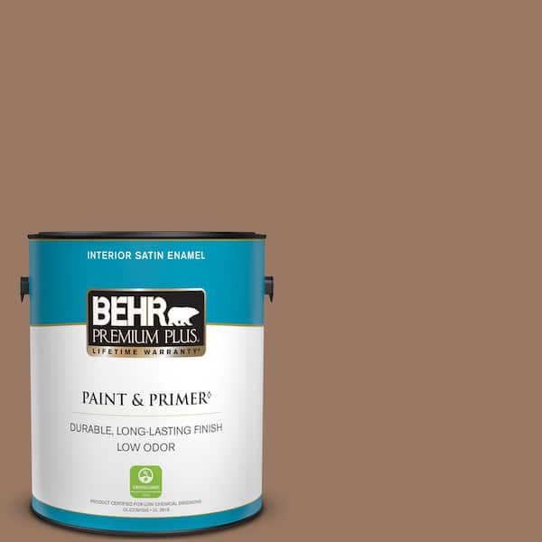 BEHR PREMIUM PLUS 1 gal. #250F-5 Fudge Bar Satin Enamel Low Odor Interior Paint & Primer