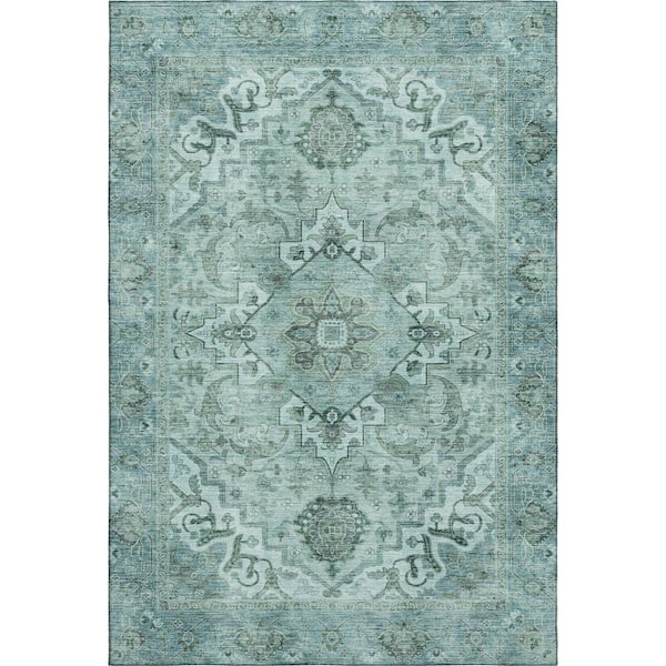 Mayfield Premium Machine Washable Abstract AMF2164 Teal 10 ft. x 14 ft. Area Rug