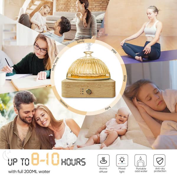 0.05 Gallon Glass and Wood Ultrasonic Cool Mist Essential Oil Diffuser for Small Room Aromatherapy with Timer, Auto-Off