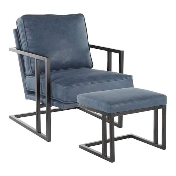 Lumisource Blue Faux Leather And Black, Blue Leather Chair And Ottoman