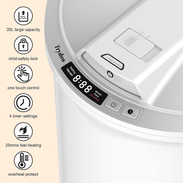 1-Piece Portable Electric Towel Warmer Bucket, Rapid Heating with Timer, One-Button Digital Display Control, in White