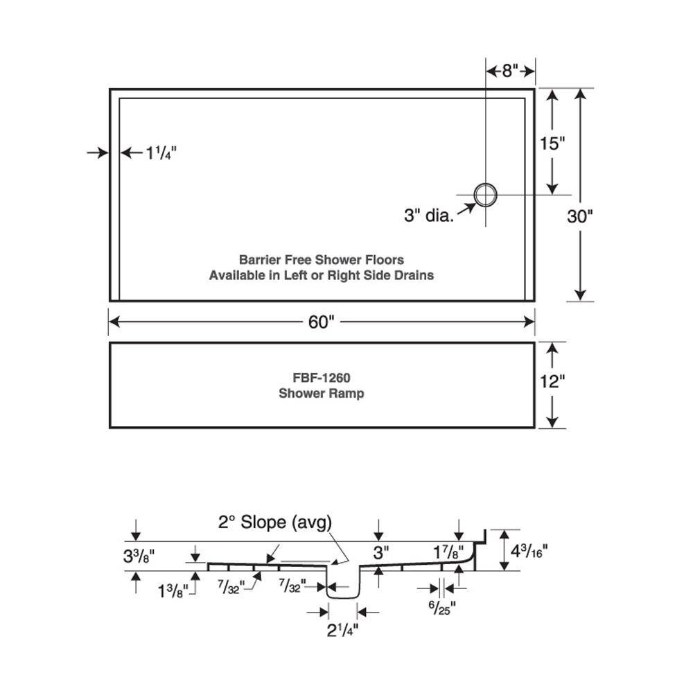 White 30'' x 60'' Rectangular Shower Base with Right Drain