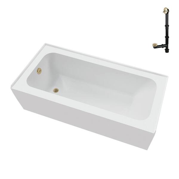 Streamline 66 in. x 32 in. Soaking Acrylic Alcove Bathtub with Left Drain in Glossy White, External Drain in Polished Brass