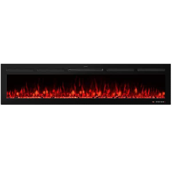 65 in. Smart Electric Fireplace Inserts Recessed and Wall Mounted Fireplace with Remote, Black