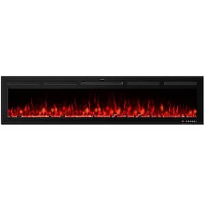 74 in. Smart Electric Fireplace Inserts Recessed and Wall Mounted Fireplace with Remote in Black