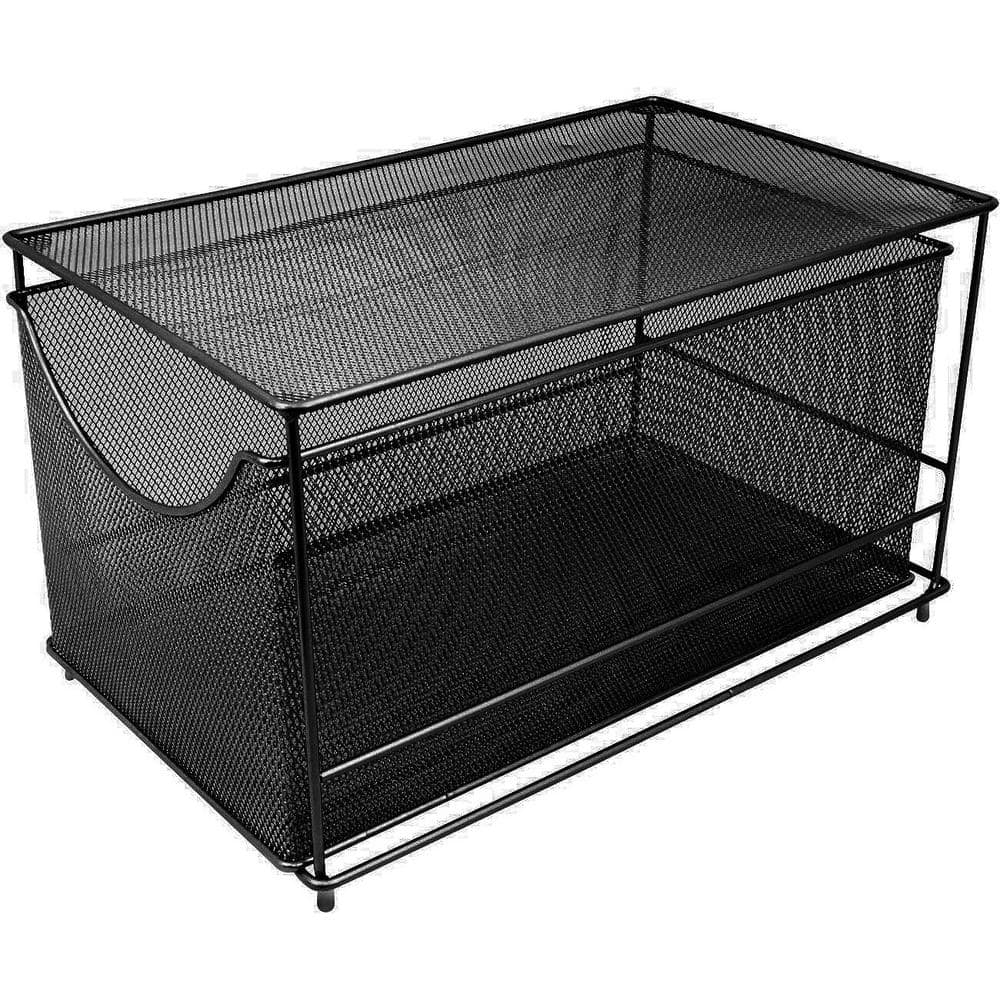 Home Zone Living 11 inchw Steel Mesh Basket Under Shelf Cabinet Pull-Out, Size: 11.W, Black