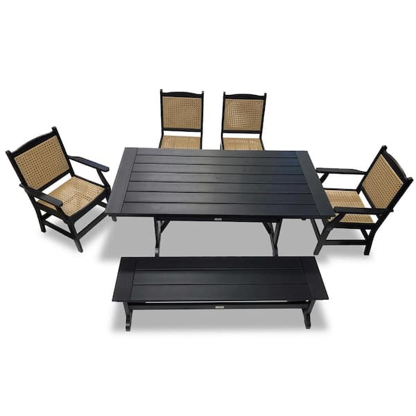 Tuscany Black 6-Piece HDPE Plastic Woven Retangle Outdoor Dining Set