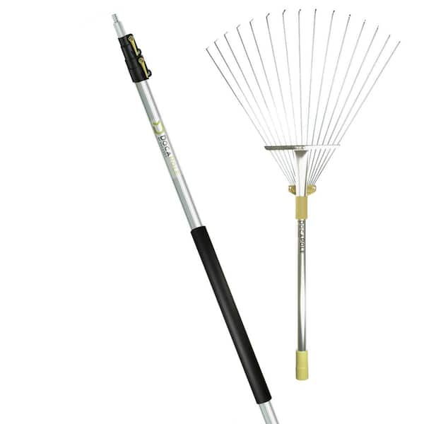 DocaPole 5 ft. - 12 ft. Extension Pole + Roof Rake Telescopic Adjustable Roof Rake for Cleaning Leaves, Sticks & Debris from Roof