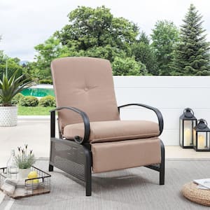 Outdoor Metal Reclining Lounge Chair Automatic Adjustable Patio Lounge Sofa with Comfortable Beige Cushion