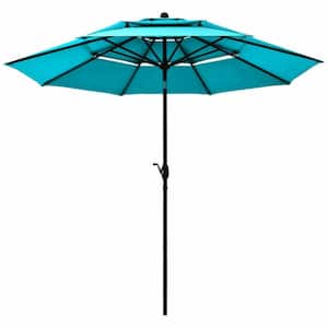 10 ft. 3-Tier Aluminum Outdoor Market Patio Umbrella Sunshade Shelter in Lake Blue with Double Vented