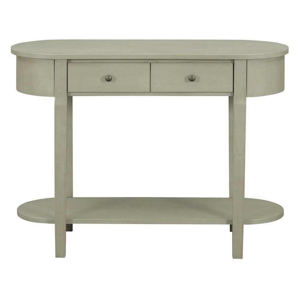 Elegant Retro 40 in. Gray Specialty Wood Console Table with Curved Design & 2 Drawers