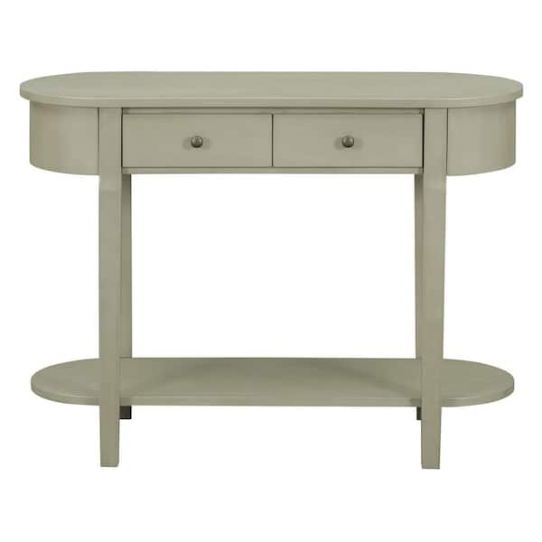 anpport Elegant Retro 40 in. Gray Specialty Wood Console Table with Curved Design & 2 Drawers