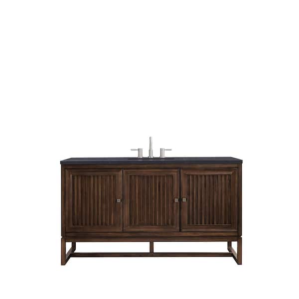 James Martin Vanities Athens 60 in. W x 23.5 in. D x 34.5 in. H Bath Vanity in Mid Century Acacia with Charcoal Soapstone Quartz Top