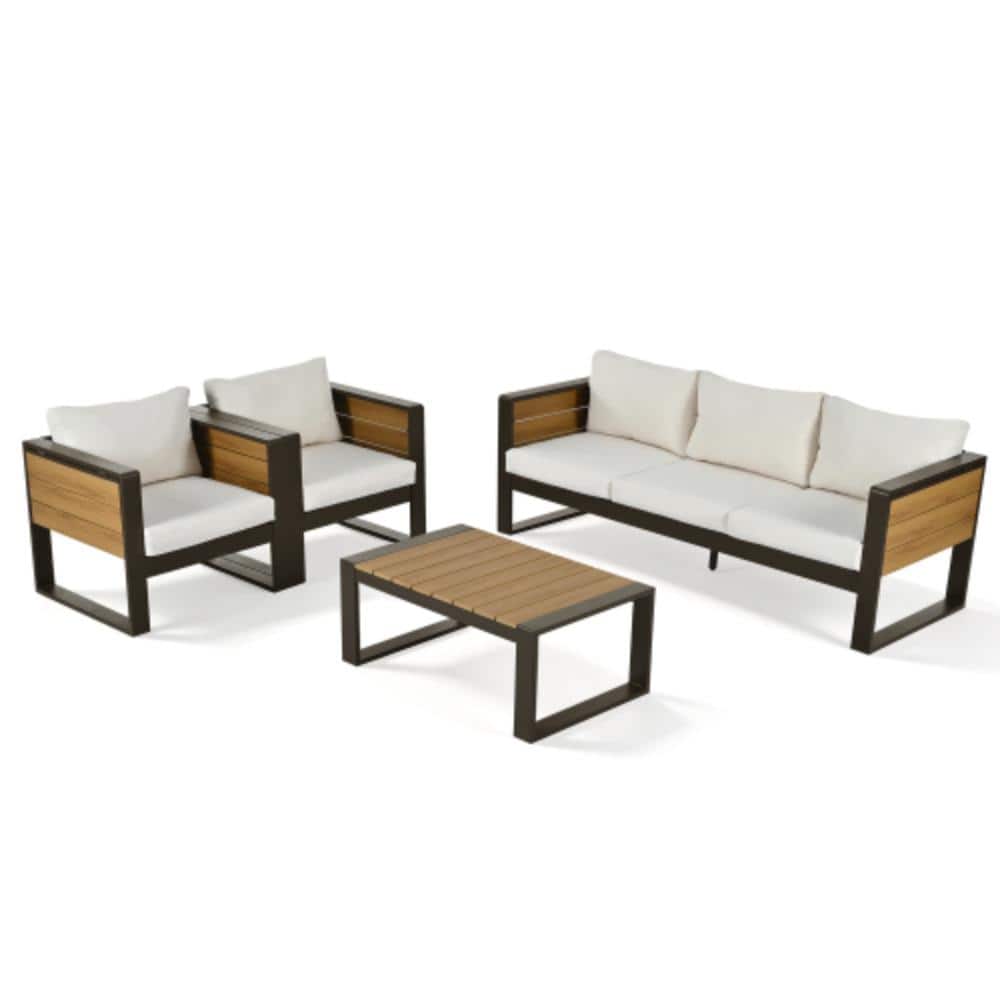 4-Piece Metal Outdoor Conversation Patio Furniture Set with Beige Cushions price history on PriceWatchPro