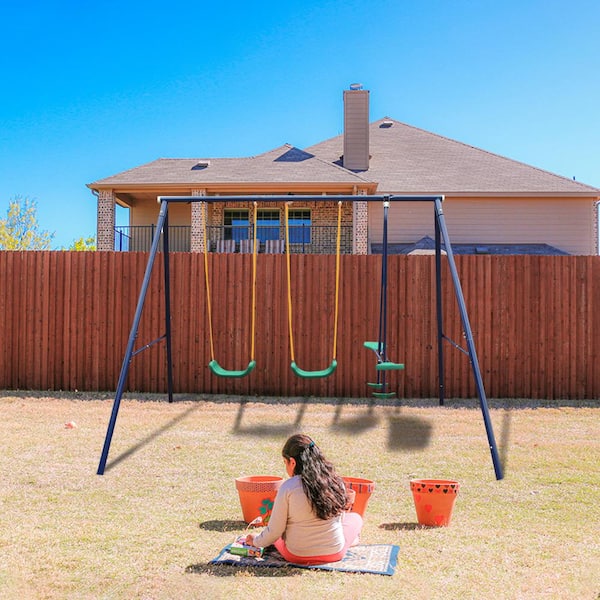 GOGEXX 3 in 1 Heavy Duty Metal Outdoor Playground Equipment Kids Swing Sets with 2 Swings 1 Glider Kids Playset KS 60517 CMM The Home Depot