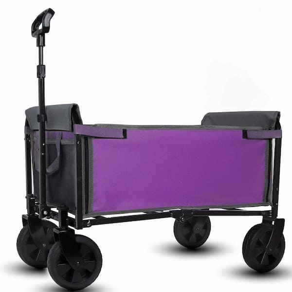 3.5 cu. ft. Purple Steel 3 in 1 Collapsible Garden Cart with Wheels and Cup Holders, for Groceries, Camping, Shopping