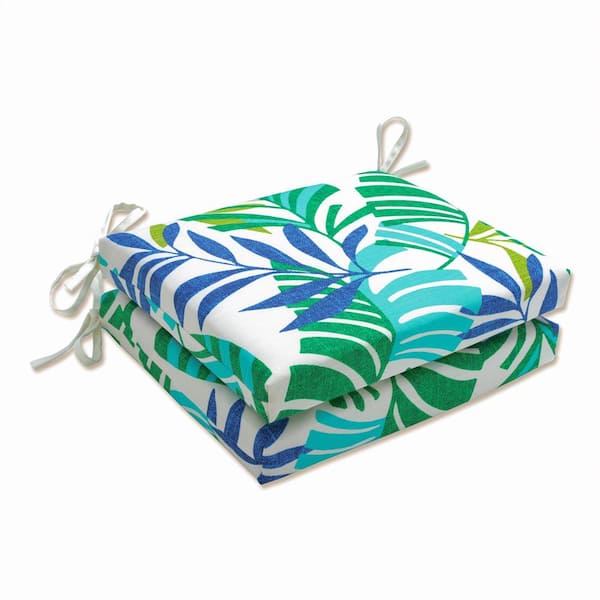 Pillow Perfect Floral 18.5 in. x 16 in. Outdoor Dining Chair Cushion in Blue/Green/Off-White (Set of 2)