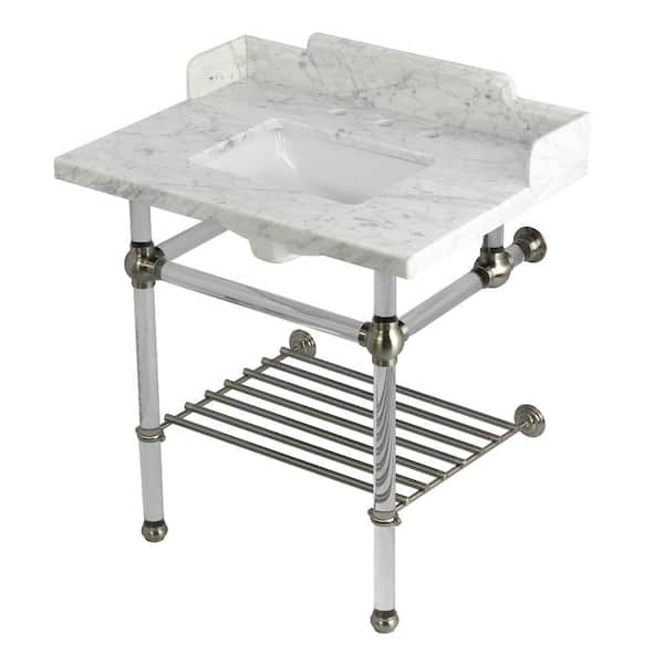 Kingston Brass Pemberton 30 in. Marble Console Sink with Acrylic Legs in Marble White/Brushed Nickel