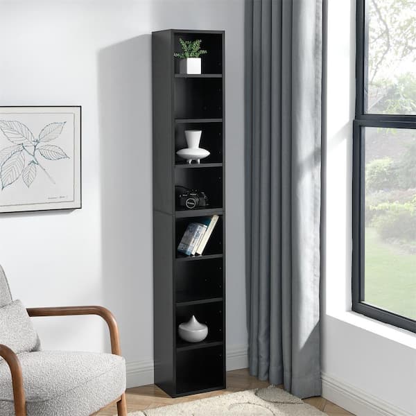 70.9 in. Tall Black Wood 4-Shelf Standard Bookcase with Shelves (Set of 2)