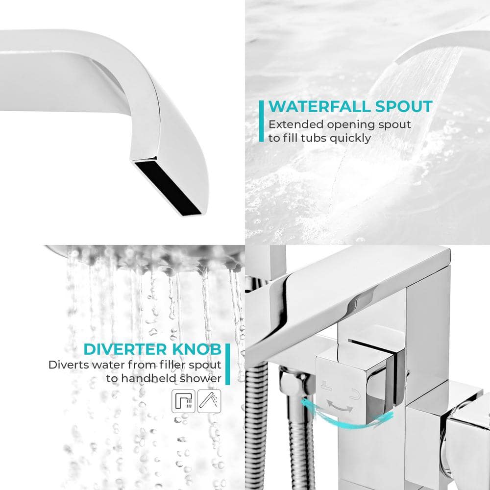AKDY 34" Chrome Freestanding Bathtub Faucet with Handheld Shower