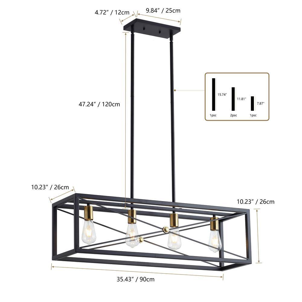 Matte Black Metal 4-Light Kitchen Island Pendant