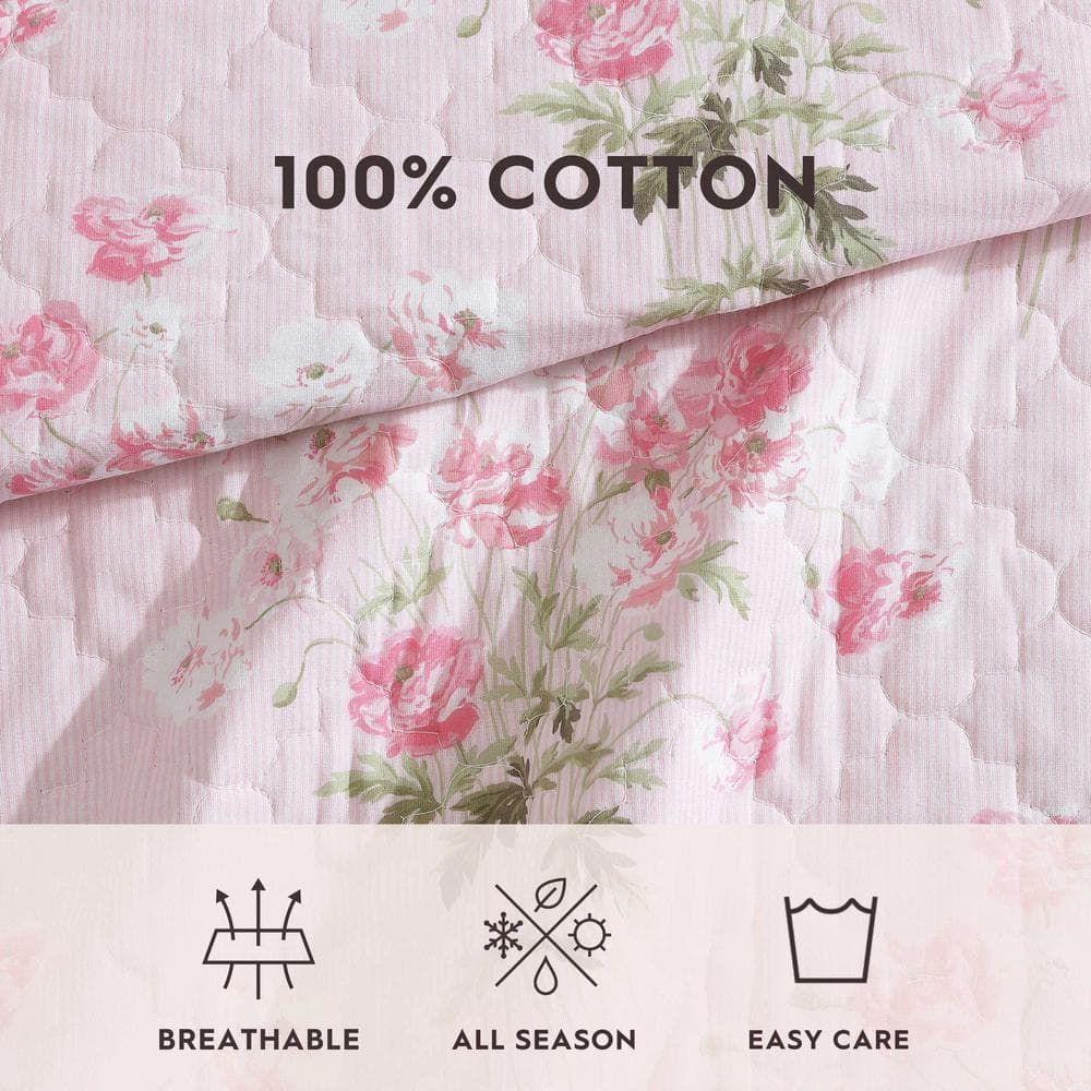 Veronica's Bouquet Pink Cotton Twin Reversible Quilt Set