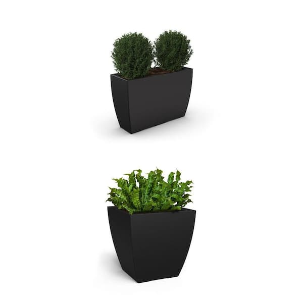 Kobi 24 in. x 24 in. and Trough Black Polyethylene Self-Watering Planter Combo