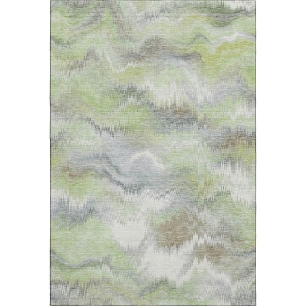 Mayfield Premium Machine Washable Abstract AMF2258 Aloe 10 ft. x 14 ft. Area Rug