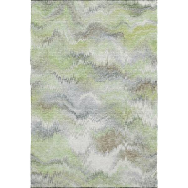 Mayfield Premium Machine Washable Abstract AMF2258 Aloe 5 ft. x 7 ft. 6 in. Area Rug