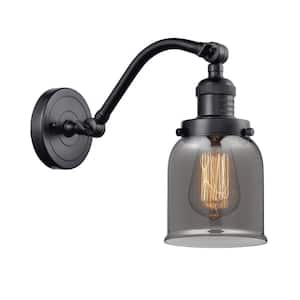 Bell 5 in. 1-Light Matte Black Wall Sconce with Plated Smoke Glass Shade