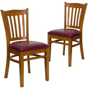 Burgundy Vinyl Seat/Cherry Wood Frame Restaurant Chairs (Set of 2)