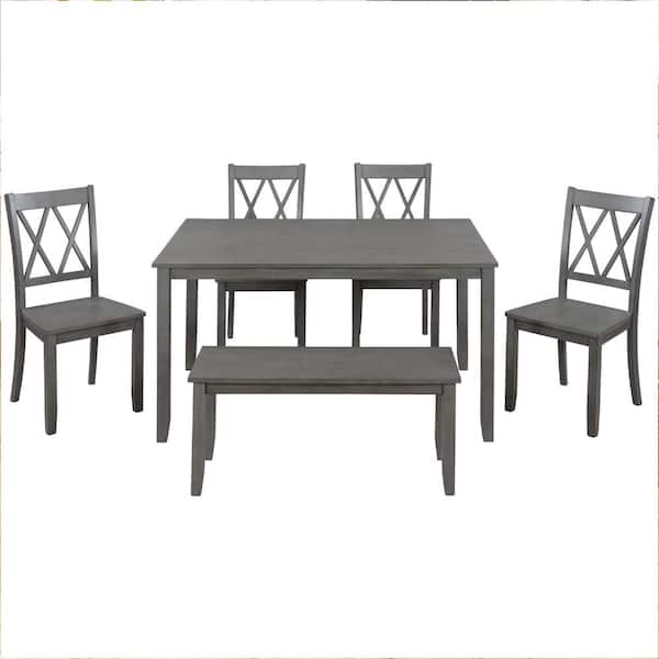Utopia 4niture Ziera 6-Piece Rectangle Wood Top Gray Dining Table Set