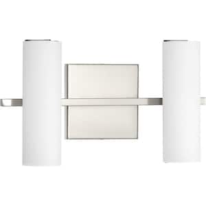 Colonnade LED Collection 2-Light Brushed Nickel Etched White Glass Luxe Bath Vanity Light