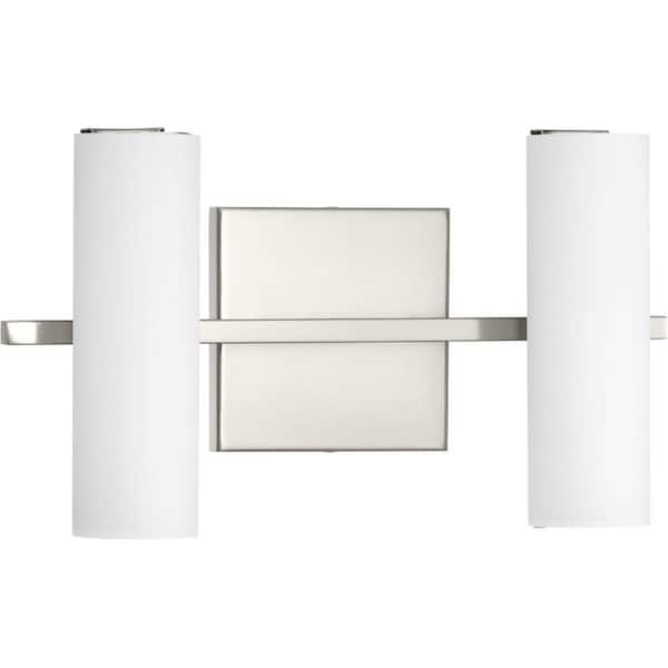 Progress Lighting Colonnade LED Collection 2-Light Brushed Nickel Etched White Glass Luxe Bath Vanity Light