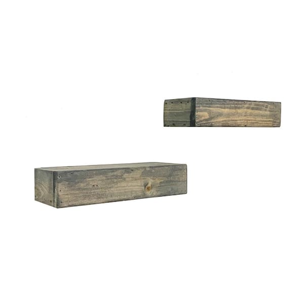 Intrinsic Haven Rustic Artisan 16 in. W x 6 in. D Gray Pine Wood Floating Mantel Set of 2 Decorative Wall Shelf