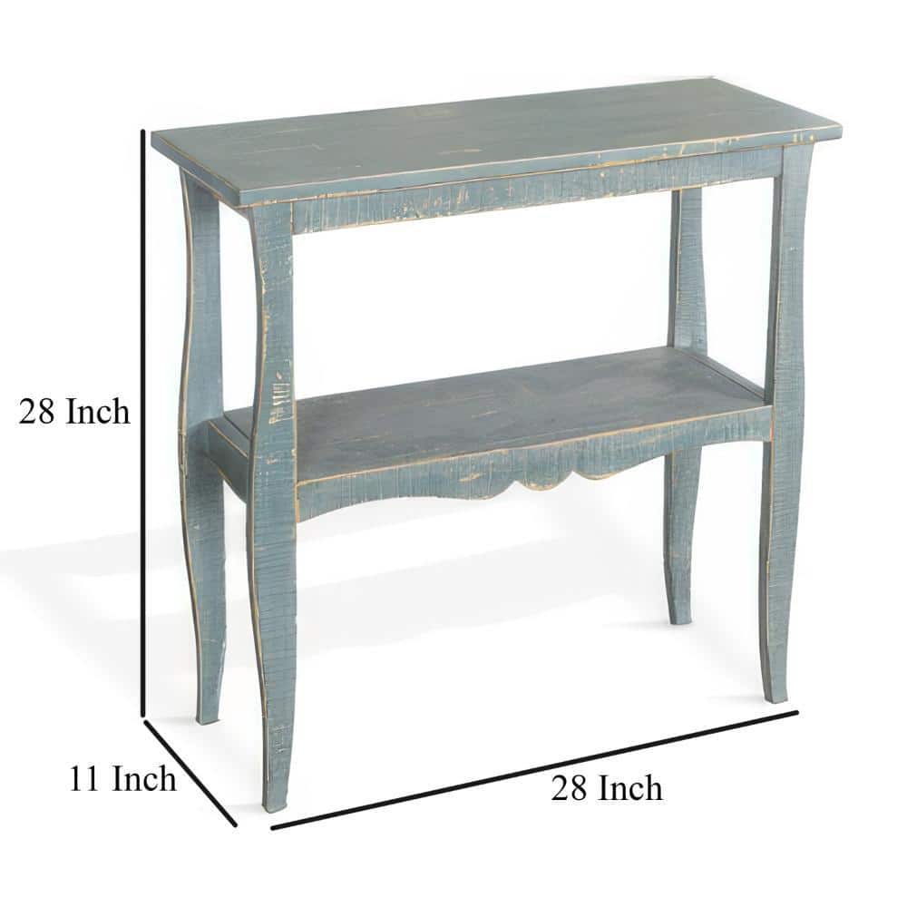 Distressed Seagrass Green Mahogany Scalloped Trim End Table