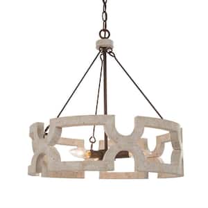 Rustic 3-Light Distressed Wood Drum Cage Chandelier Farmhouse Brown Candle Foyer Dining Room Chandelier