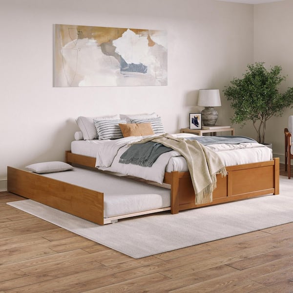 AFI Concord Light Toffee Natural Bronze Solid Wood Frame Queen Platform Bed with Footboard and Twin XL Trundle