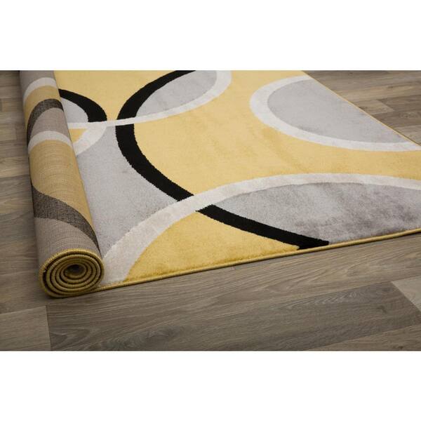 Modern Abstract Circles Yellow 2 ft. x 7 ft. 2 in. Indoor Runner Rug
