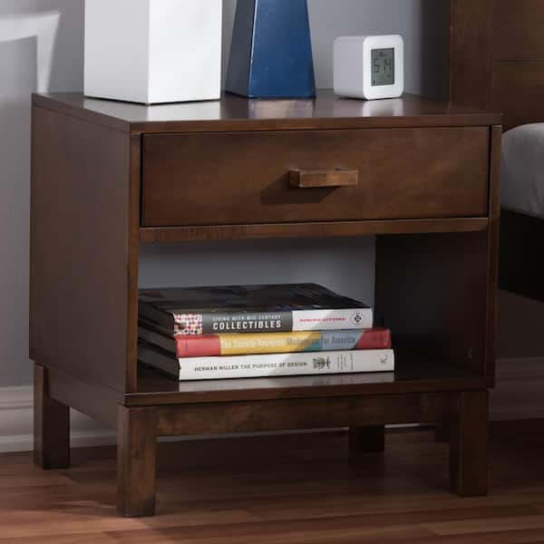 Baxton Studio Deirdre 1-Drawer Walnut Brown Nightstand