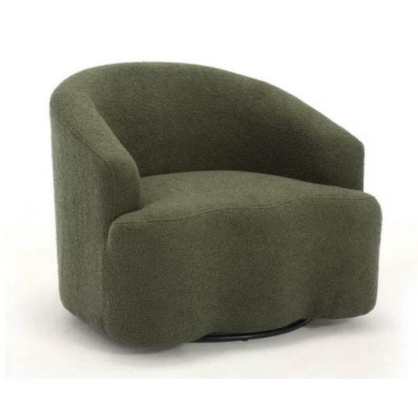 Green Metal Faux Upholstered Swivel Armchair with 360° Rotation