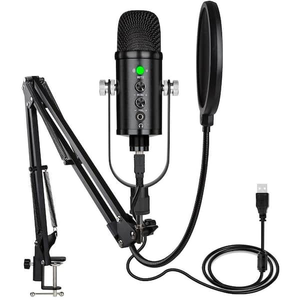 USB Condenser Microphone Kit Studio Cardioid Mic with Adjustable Arm Stand for PC Laptop Phone PS4 in Black 1-Pack