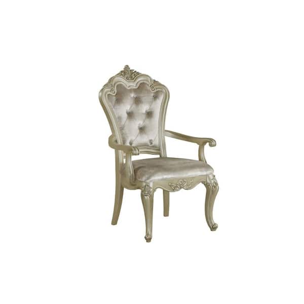 Benjara Gold and Silver Polyester Crown Top Dining Armchair (Set of 2)