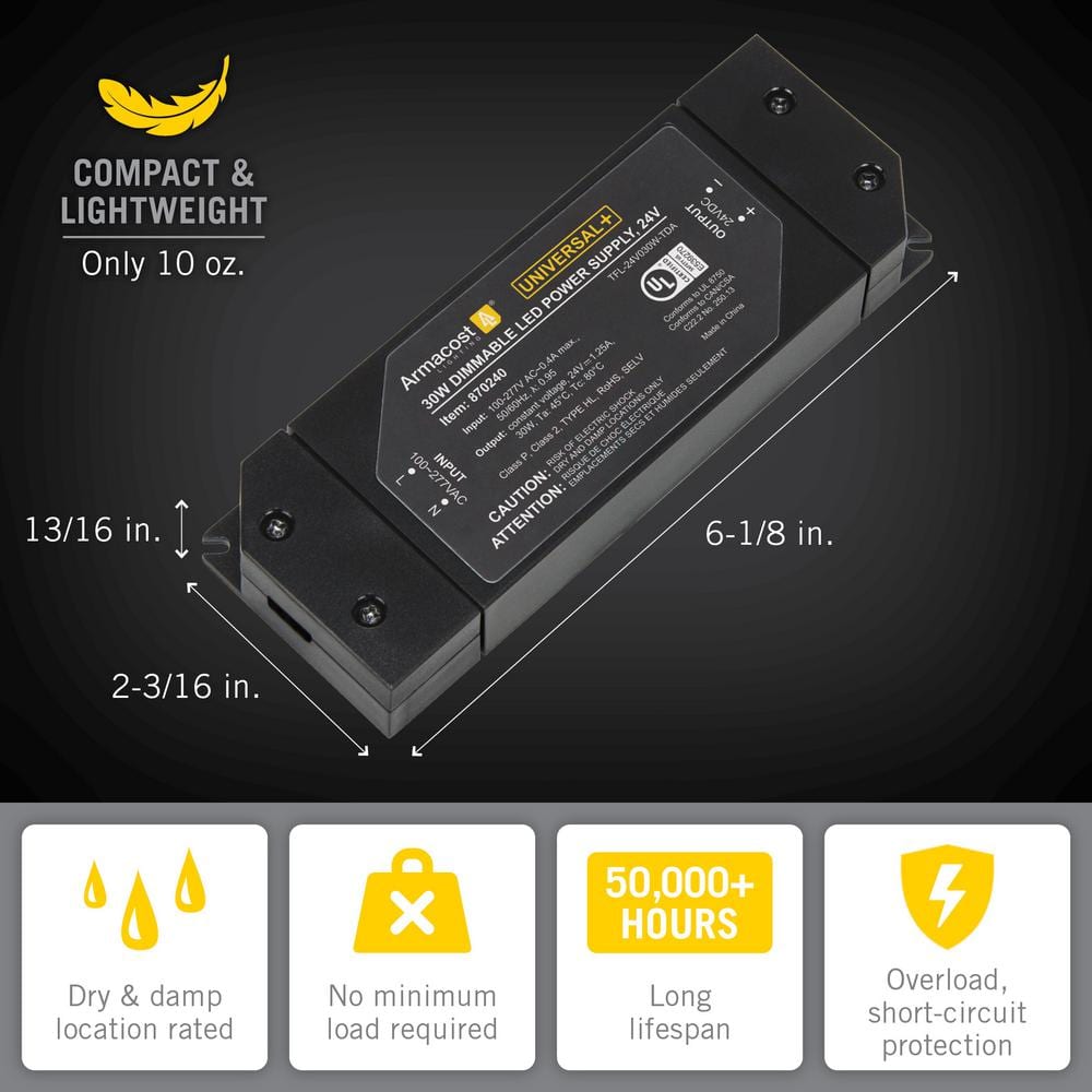 Compact Black 30-Watt Dimmable LED Driver