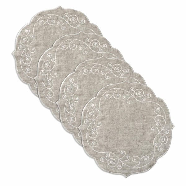 Lenox French Perle Linen Embroidered Round Placemats, Set of 4, Linen - 16" Round